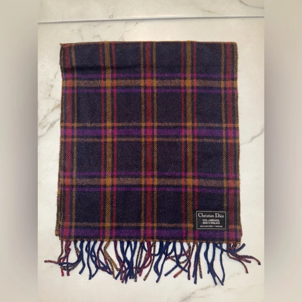 Christian Dior lambswool plaid scarf